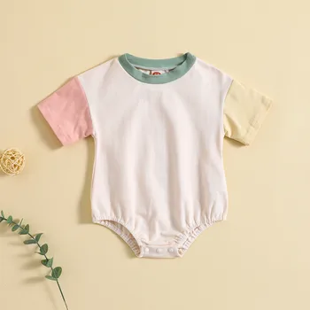 Цветные комбинезоны в стиле пэчворк с короткими рукавами для маленьких мальчиков и девочек, боди для новорожденных, одежда для малышей, одежда для кроликов для маленьких девочек