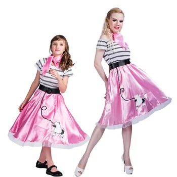 SNAILIFY 50-е Ретро Розовое платье с юбкой-пуделем, костюм для девочек, женщин, Карнавал на Хэллоуин, вечеринка, Группа, Семейное маскарадное платье