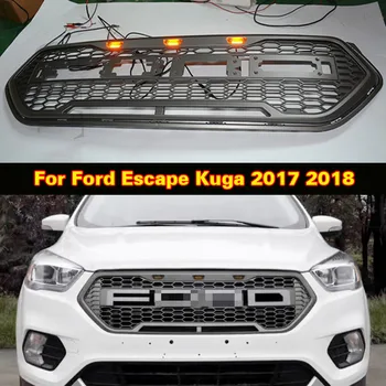Передняя гоночная решетка со светодиодной подсветкой для Ford Escape Kuga 2017 2018 Высококачественная передняя Средняя Решетка из АБС-пластика