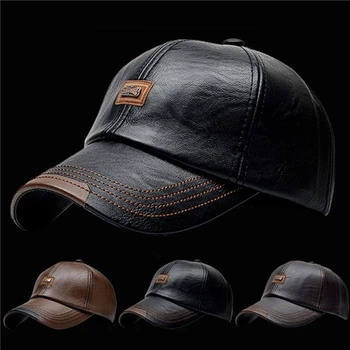 НОВАЯ бейсбольная кепка, повседневная модная шляпа, осень и зима, плюс бархатная кепка, кожаная бейсболка для мужчин