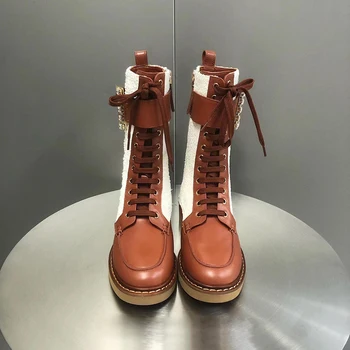 Высококачественная осенне-зимняя новинка 2023 года, короткие ботинки из натуральной кожи на шнуровке с шерстяными ботинками
