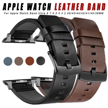 Кожаный ремешок для Apple Watch Band Ultra 8 7 6 5 4 3 2 Для Iwatch серии 49/45/44/42/41/40/38 мм Повседневная Петля для ремешка Correa Watch