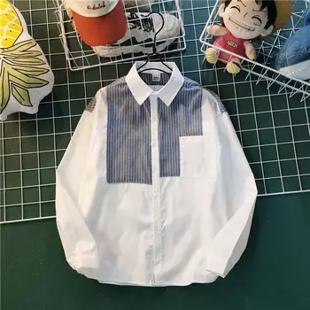 Японская нишевая рубашка в полоску в стиле ретро с длинными рукавами, мужские свободные повседневные рубашки для хай-стрит, Мужские куртки, мужская одежда