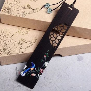 Винтажное китайское черное дерево W85 Мулан, подарочная этикетка с резьбой в виде цветка и птицы, пагодальная подвеска, офисные закладки для чтения, студенческие закладки