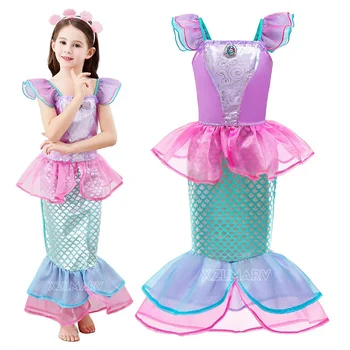 Платье Русалки для маленькой девочки, Летний костюм принцессы, детские пляжные платья с Рыбьим хвостом, Карнавальная Школьная Тематическая вечеринка, Одежда для ролевых игр