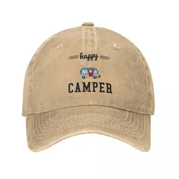Бейсбольные кепки Happy Camping Trailer Camper из потертой джинсовой ткани, кепка Snapback, Всесезонная кепка для путешествий, Неструктурированные мягкие кепки, шляпа