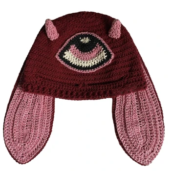 Уникальная кроличья шапка, панк-шляпа, головной убор для улицы, вязаная пряжа с длинными ушками, зимняя шапочка с большими вязаными ушками 57BD