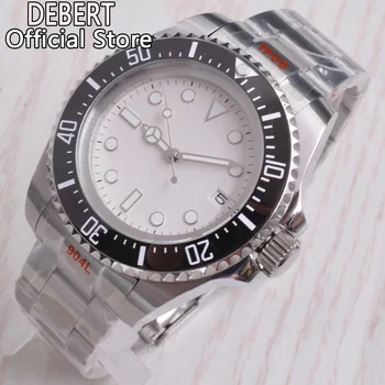 Автоматические механические часы DEBERT 44 мм Механизм Seiko NH35 Белый циферблат Сапфировое стекло Корпус из нержавеющей стали Светящиеся часы