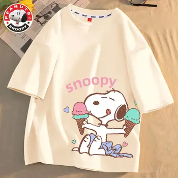 Свободная летняя детская футболка Snoopy Girls из 100% хлопка с коротким рукавом, лето 2022, новые футболки с коротким рукавом для мальчиков, топы