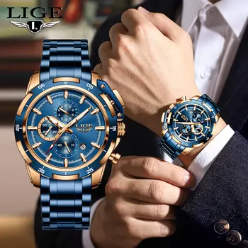 LIGE Модные роскошные кварцевые часы Деловые часы с ремешком из нержавеющей стали для мужчин, водонепроницаемые светящиеся повседневные спортивные часы, наручные часы