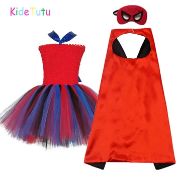 1 комплект, платье-пачка для девочек с супергероями-пауками, платья для новорожденных девочек на День рождения, детские Костюмы героев карнавала на Хэллоуин
