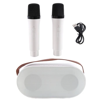Мини-караоке-машина, портативный Bluetooth-динамик с 2 беспроводными микрофонами со светодиодной подсветкой