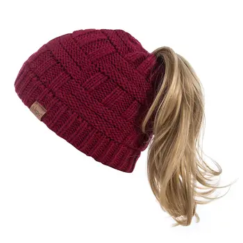 Женская шапка-бини Alepo с высоким пучком и отверстием для конского хвоста, зимняя теплая модная вязаная лыжная шапочка с черепом