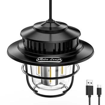 Светодиодный фонарь для кемпинга 200 люмен, винтажный уличный фонарь для кемпинга Type-C, перезаряжаемый через USB, ежедневный водонепроницаемый для сада-барбекю на открытом воздухе