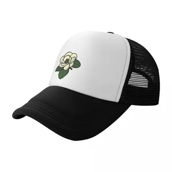 Магнолия Луизианы в стиле ар-деко - белая надпись (State Flowers) Бейсбольная кепка с помпоном, кепка с тепловым козырьком, значок, женская мужская кепка