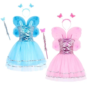 Детские Летние костюмы для косплея с бабочкой, платье принцессы на подтяжках, аниме 