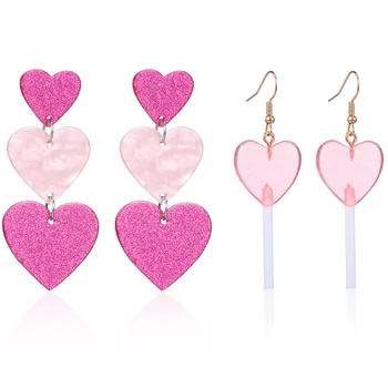 2 пары подарочных сережек, серьги для влюбленных, забавные розовые украшения, костюм с сердечками для женщин, мисс