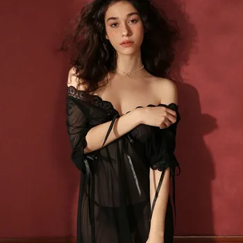 Женская ночная рубашка из прозрачной сетки, сексуальная ночная рубашка с короткими рукавами, кружевное нижнее белье, летняя одежда