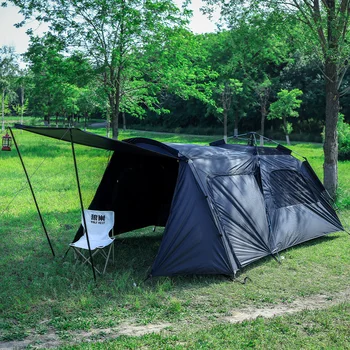 Туннельная палатка, уличная портативная складная трехсекционная палатка для пикника, черная клейкая защита от солнца, сверхбольшой автоматический навес Campin