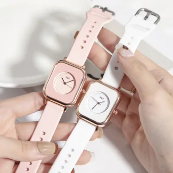 Часы для Женщин с Силиконовым Ремешком, Повседневные Спортивные Розовые Часы, Модные Квадратные Кварцевые Наручные Часы Часы Ladies Girls Reloj Mujer