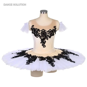 BLL134 Бархатный лиф цвета слоновой кости, балетный костюм с черными аппликациями, профессиональное балетное платье-пачка, конкурсные костюмы