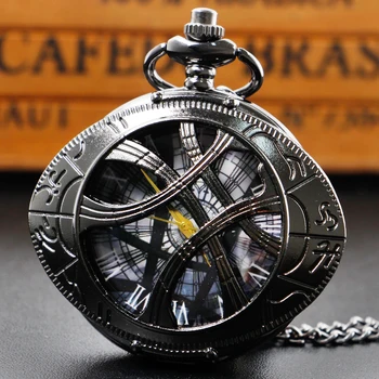 Кварцевые карманные часы в стиле стимпанк с черными винтажными глазами, выдалбливают карманные часы, ожерелье с цепочкой, подарки
