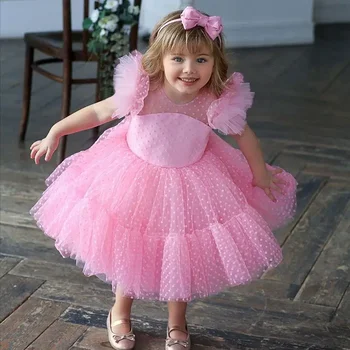 Платья для девочек в цветочек, Элегантное платье принцессы для свадебной вечеринки, Детские платья для девочек, Нарядные рождественские костюмы-пачки из тюля для детей
