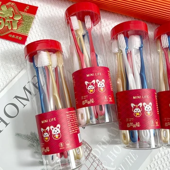 Fu Tu Новогодняя Бытовая 8-цилиндровая зубная щетка для взрослых Fu Tu С тонкими мягкими волосами, защита десен, Ежедневная зубная щетка