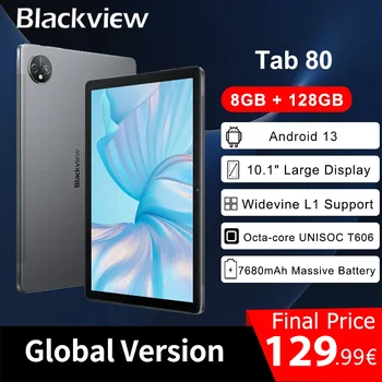 Blackview Tab 80 Android 13 Планшет 8 ГБ + 128 ГБ 10,1-дюймовый HD-дисплей T606 Восьмиядерный 7680 мАч 2,4 G / 5G WiFi 13-мегапиксельная Камера заднего вида 4G планшет