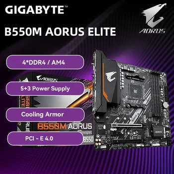 Материнская плата GIGABYTE B550M AORUS ELITE AMD Ryzen B550 Socket AM4 DDR4 128 ГБ PCI-E 4.0 M.2 SATA III По самой низкой цене Gaming placa mae