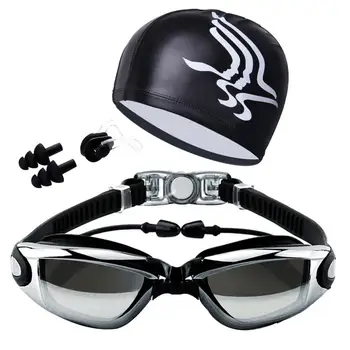 Очки для плавания с защитой от тумана, УФ-защита, Мужская Женская шапочка для плавания, зажим для носа