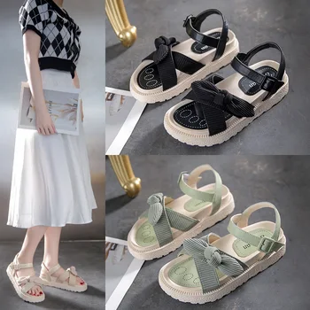 2023, Летние женские новые маленькие ароматные сандалии Fairy, студенческая пляжная обувь на толстой подошве в римском стиле на плоской подошве