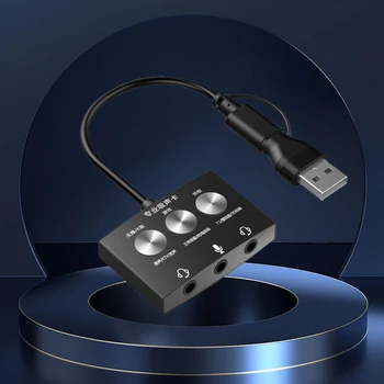 USB Аудиоадаптер Подключи и Играй Адаптер USB To Audio Jack с Разъемом AUX Mic для Телефона Компьютера Live Game K Song Прослушивание Песни