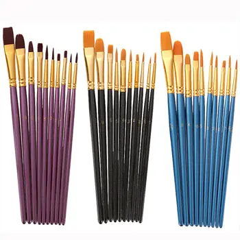 Набор кистей для рисования художника, 10 шт., Высококачественная нейлоновая деревянная ручка, Акварель, Акрил, Масляная кисть, принадлежности для рисования