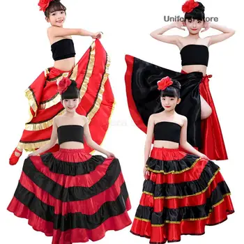 Женское платье для испанских традиционных танцев фламенко в цыганском стиле, юбка-качели большого размера, костюм для выступления на сцене, детский костюм для танца живота