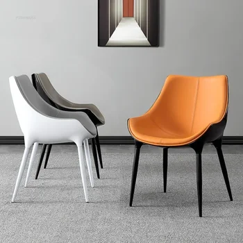 Итальянский Роскошный Кожаный Обеденный стул Стул домашнего дизайна Мебель для столовой Современный минималистичный ресторан Скандинавские стулья со спинкой