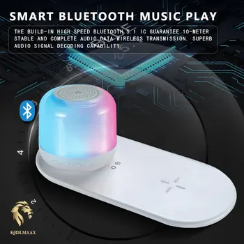 Bluetooth-динамик Koolmaax Smart Music Play с ослепительно ярким ночником и держателем для беспроводного зарядного устройства мощностью 15 Вт