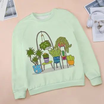 Женский свитер с круглым вырезом Реглан, студенческие футболки с мультяшной жизнью растений