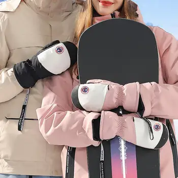 1 пара зимних теплых перчаток для мужчин и женщин, варежки для занятий спортом на открытом воздухе, Ветрозащитная плюшевая подкладка, водонепроницаемые зимние перчатки для катания на лыжах