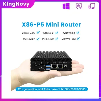 KingNovy X86 P5 Брандмауэр ПК 12-го поколения Intel i3 N305 N100 DDR5 Супер Мини-маршрутизатор 2x i226-V 2,5 G LAN Безвентиляторный мини-ПК Proxmox Serve