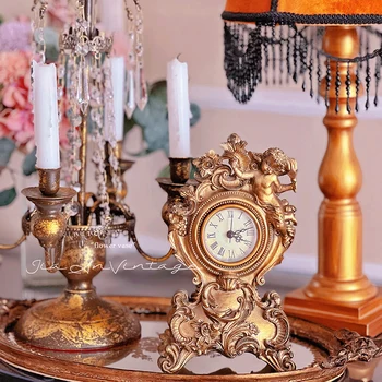 Антикварные часы в стиле французского барокко, классический колокольчик для сиденья ангела из смолы, украшение спальни, офиса, виллы, кабинета, ретро-украшения, часы