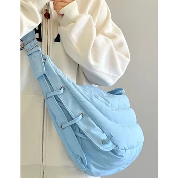 Синяя хлопчатобумажная сумка на веревках в форме луны, ленивая повседневная сумка для переноски в стиле харадзюку