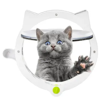 Маленькая круглая дверца для кошки с 4-ходовым замком Пластиковое окно для домашних животных, Запирающаяся безопасная калитка для котенка