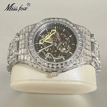 Модный Бренд MISSFOX Automatic Machinery Watch For Men Роскошные Наручные Часы С Бриллиантами, Покрытыми Льдом, Полые Часы Из Цельной Стали Reloj Hombre
