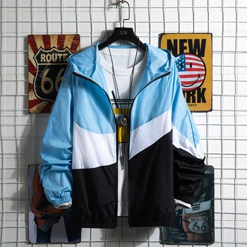 Новая летняя спортивная куртка, солнцезащитная ветровка, куртка на молнии с капюшоном, повседневная куртка-бомбер Harajuku, мужская одежда для бега трусцой