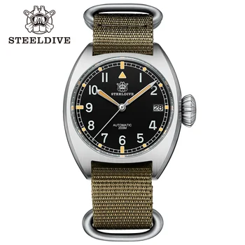STEELDIVE SD1907 Роскошные Механические часы со Сверхтолстым сапфировым стеклом 200-метровый Водонепроницаемый Швейцарский Люминесцентный 36-миллиметровый корпус Наручные часы для дайвинга
