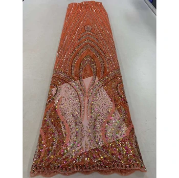 Изготовленное на заказ Французское Сетчатое кружево с вышивкой в Нигерии, Роскошная Женская Свадебная ткань из бисера