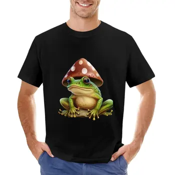 Лягушка в шляпке гриба - Frog Cottagecore Эстетичная футболка в стиле каваи, черные футболки, милая одежда, мужские высокие футболки