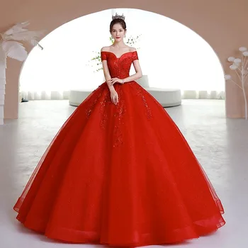 Красное Бальное платье Bomaris С открытыми плечами, Пышные Платья, Маскарадные Vestidos De 15 Anos, Модные Вечерние Платья Принцессы С Кружевным Бисером