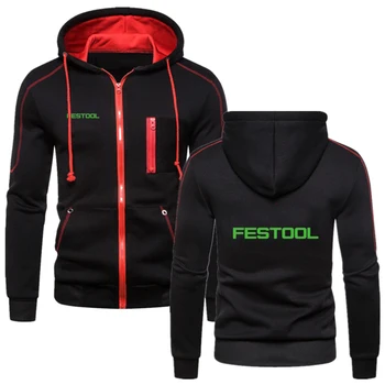 Новейшая мужская осенняя толстовка Festool Tools 2024 с капюшоном, Однотонный Повседневный пуловер на молнии, Толстовки, Модные Свободные толстовки